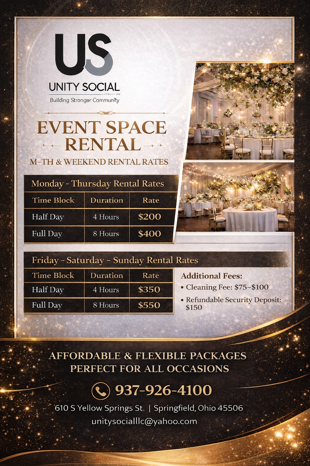 Unity Social Rental Rates Flyer
